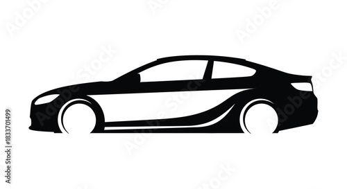 A sleek modern sports car design rendered in a striking black and white silhouette