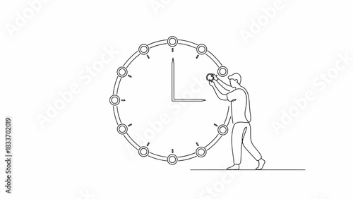 Adjusting Time Continuous Line Art Illustration Graphic Resource