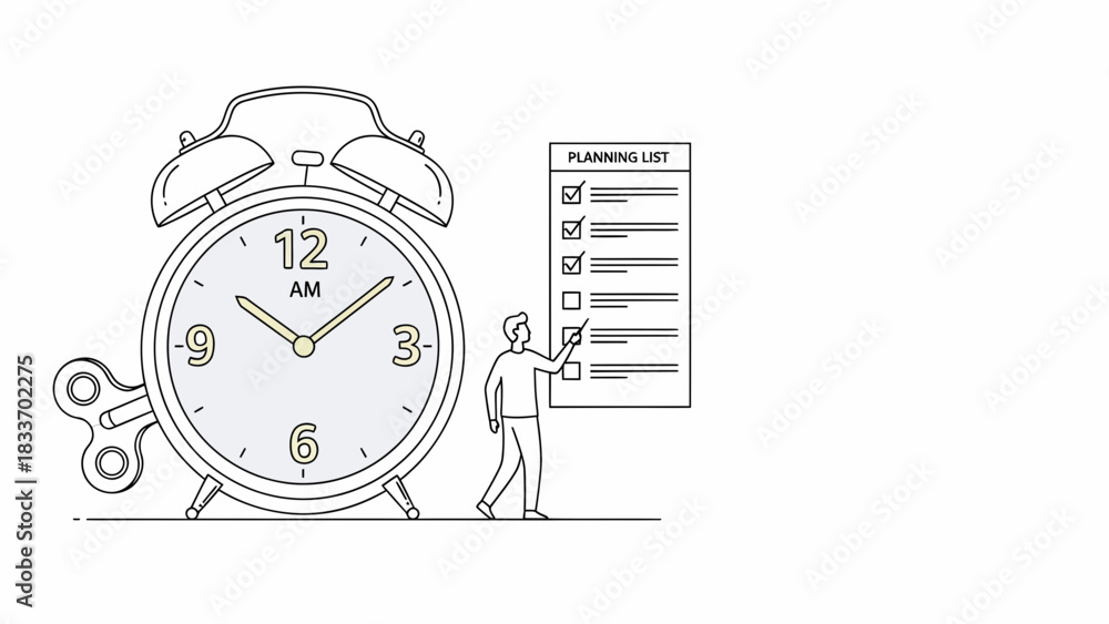 Fototapeta premium Managing Time With A Planning List And Clock Doodle Concept