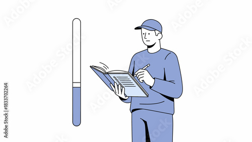 Man Taking Notes In Notebook With Progress Bar Illustration