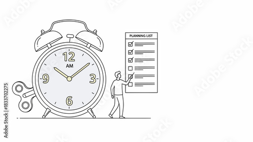 Managing Time With A Planning List And Clock Doodle Concept