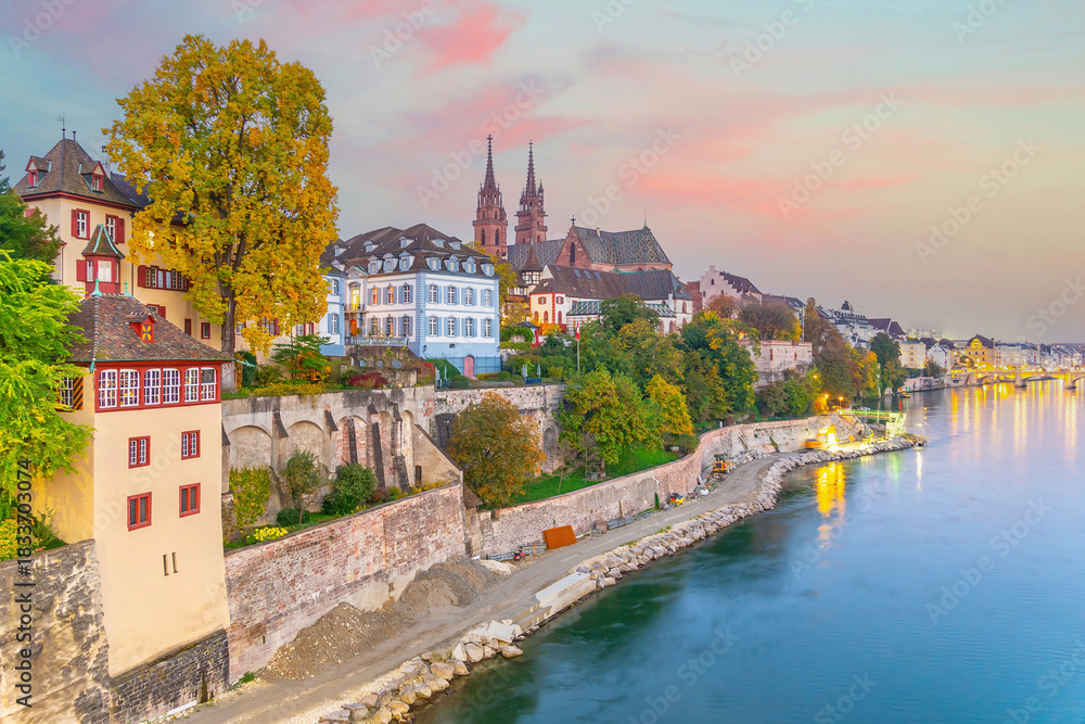 Obraz premium Old town Basel city skyline, city scape of Switzerland