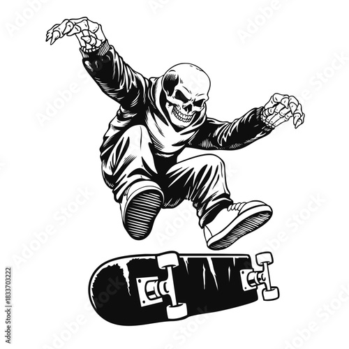Hand Drawn Skull Skateboarding