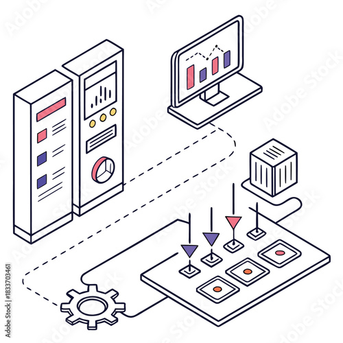 Futuristic Operations Infographic With Automation Pipelines and Workflow Indicators Adobe Illustrator Artwork