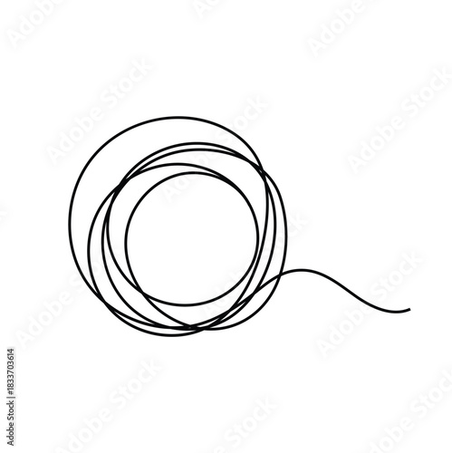 Hose or wire icon coiled in a circle in vector line drawing. Vector Illustration.
