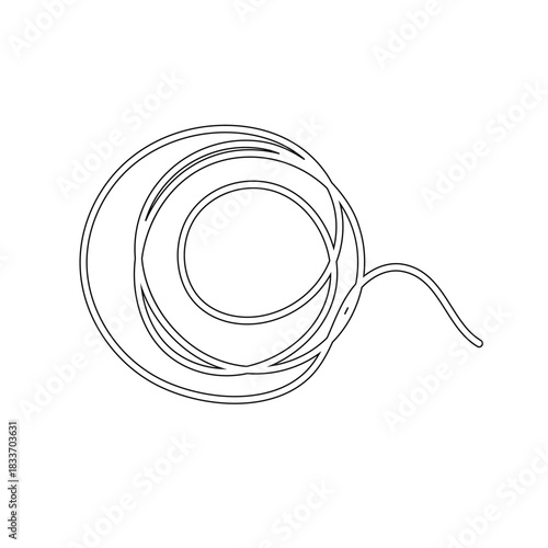 Hose or wire icon coiled in a circle in vector line drawing. Vector Illustration.
