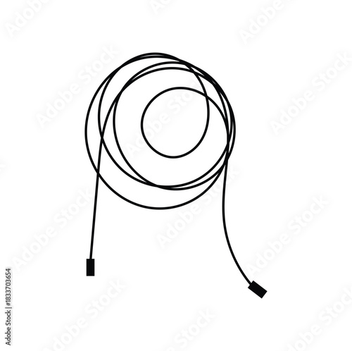 Hose or wire icon coiled in a circle in vector line drawing. Vector Illustration.
