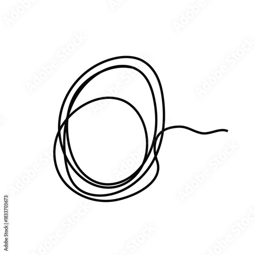 Hose or wire icon coiled in a circle in vector line drawing. Vector Illustration.

