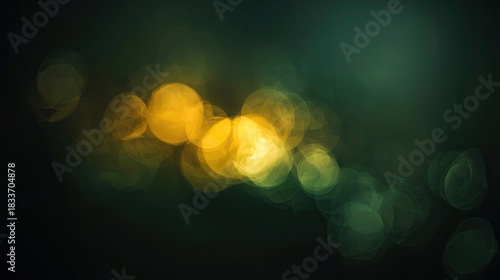 Illuminated orbs of warm light glow and mingle with cooler tones in this abstract depiction, creating a blurred bokeh effect on a dark background, evoking a sense of tranquility and mystery.