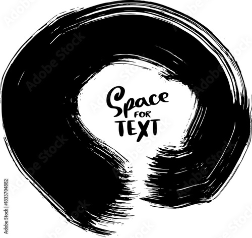Hand Drawn Black Ink Paint Dry Brush Circle Banner