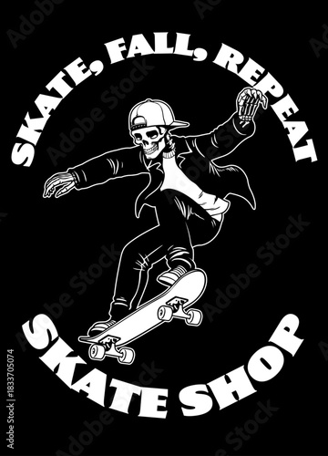 Skeleton Skater Character in Hand Drawn Style