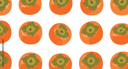A simple and clean seamless pattern of ripe, round orange persimmon fruits arranged in a grid on a crisp white background.