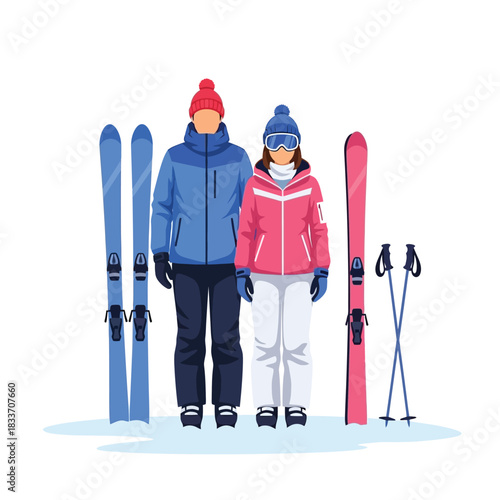 two skiers couple on ski resort