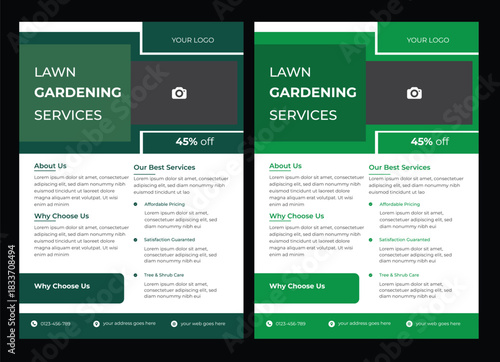 lawn care Service flyer design template. landscaping and gardening lawn care service flyer, poster  template enhances your garden services' online presence. It is perfect for promoting landscaping, la