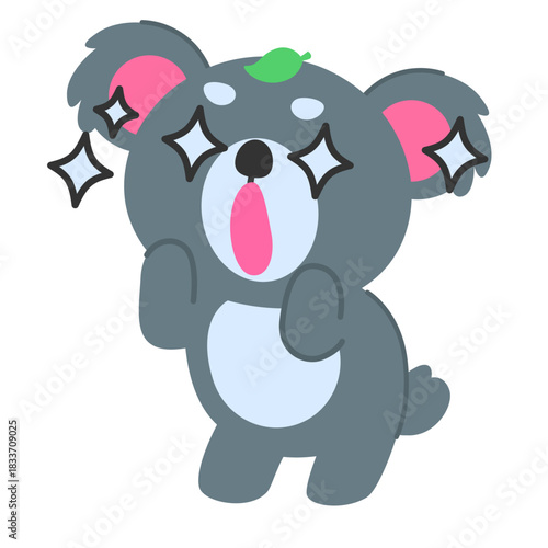 cute grey cartoon koala with sparkling eyes and excited expression, perfect for emotions, reactions, playful designs, stickers, children content, and cheerful digital illustrations