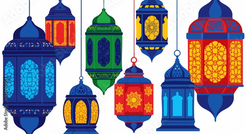 Colorful Islamic Lanterns Hanging Ramadan Decorations.