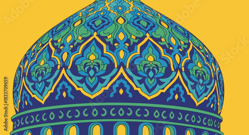 Ornate Blue and Green Dome Architectural Detail.