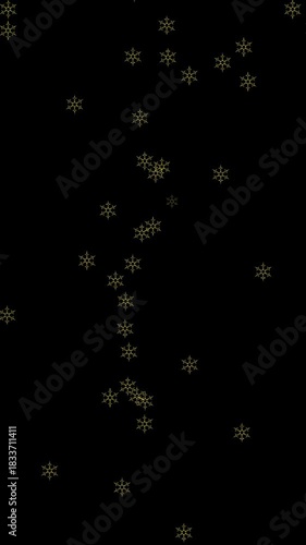 Gold snow animation with vertical black screen for winter or Christmas theme background