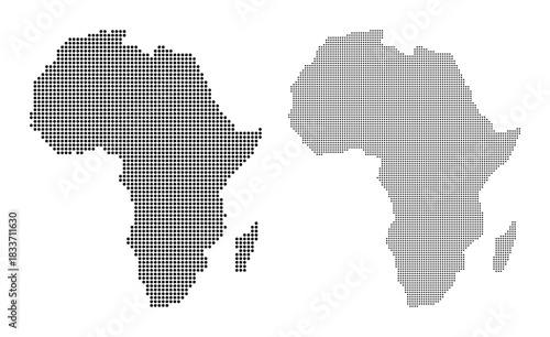 Vector graphic map of Africa continent composed entirely of black dots on a white background