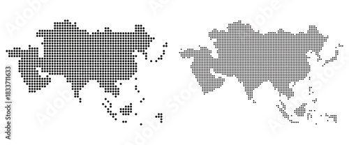 Stylized vector map of Asia continent composed of black dots on a white background