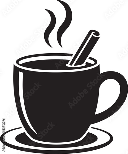 Hot beverage with cinnamon stick in mug vector illustration for beverage designs