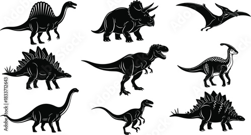 Here is a title and a comprehensive list of keywords, optimized for Adobe Stock and SEO, based on the dinosaur silhouette image you provided.