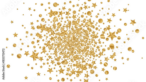 A scattering of golden stars and circles, creating a festive and celebratory effect on a white background.