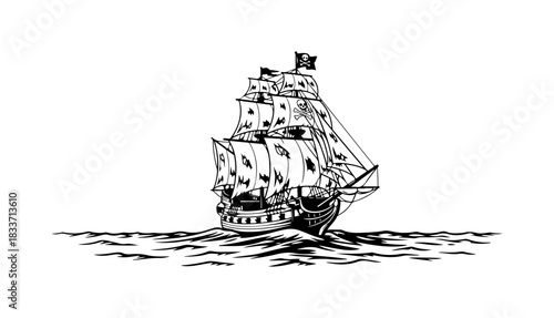 Pirate Galleon Sailing at Sea