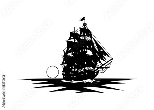 Black Silhouette of a Tall Sailing Ship