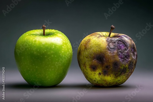 fresh apple and rotten apple