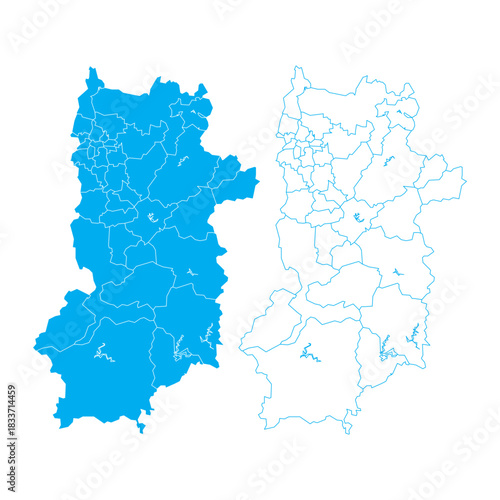 Blue filled and outline vector map of Nara Prefecture Japan with internal divisions