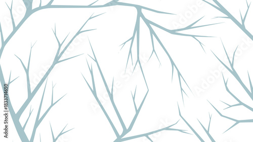 Seamless minimalist pattern of light blue bare tree branches on a white background, creating a cool, wintery texture.
