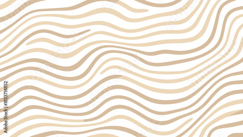 Abstract seamless background pattern of organic, wavy lines in two shades of soft, neutral beige on a white backdrop.