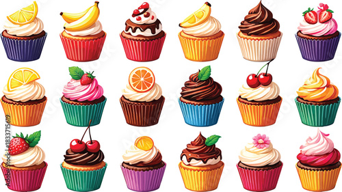 Collection of cupcake sweets baked dessert tasty delicious treat decoration cake