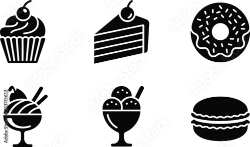 Collection of dessert food like donut, cupcake, ice cream on transparent backdrop
