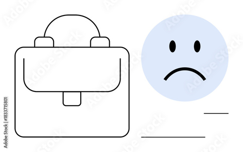 Job loss concept. Sad face and briefcase outline unemployment and work difficulties. Job loss as career challenges and career transitions. For career services, HR, labor studies, unemployment