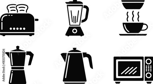Kitchen Utensils Set Toaster Blender Coffee Maker Moka Microwave Vector Illustration