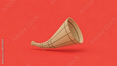 Antique Musical Horn Instrument on Red, Vintage Style Decoration