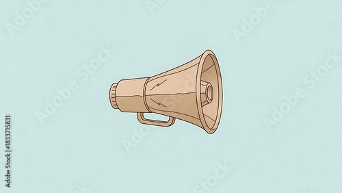 Tan Megaphone Graphic Illustration on Light Blue Background
