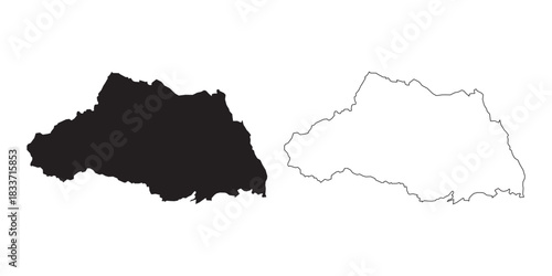 Black and white vector map of Saitama prefecture outline and filled shape for graphic design