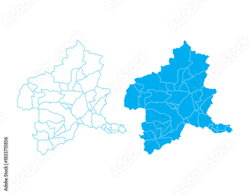 Gunma Prefecture Japan map blue outline and solid with internal administrative borders