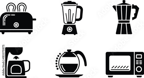 Household Kitchen Tool Toaster Blender Coffee Maker Moka Machine Microwave Vector Art