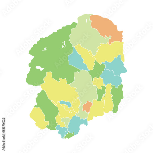Colorful Tochigi Prefecture Japan map showing internal administrative divisions on white