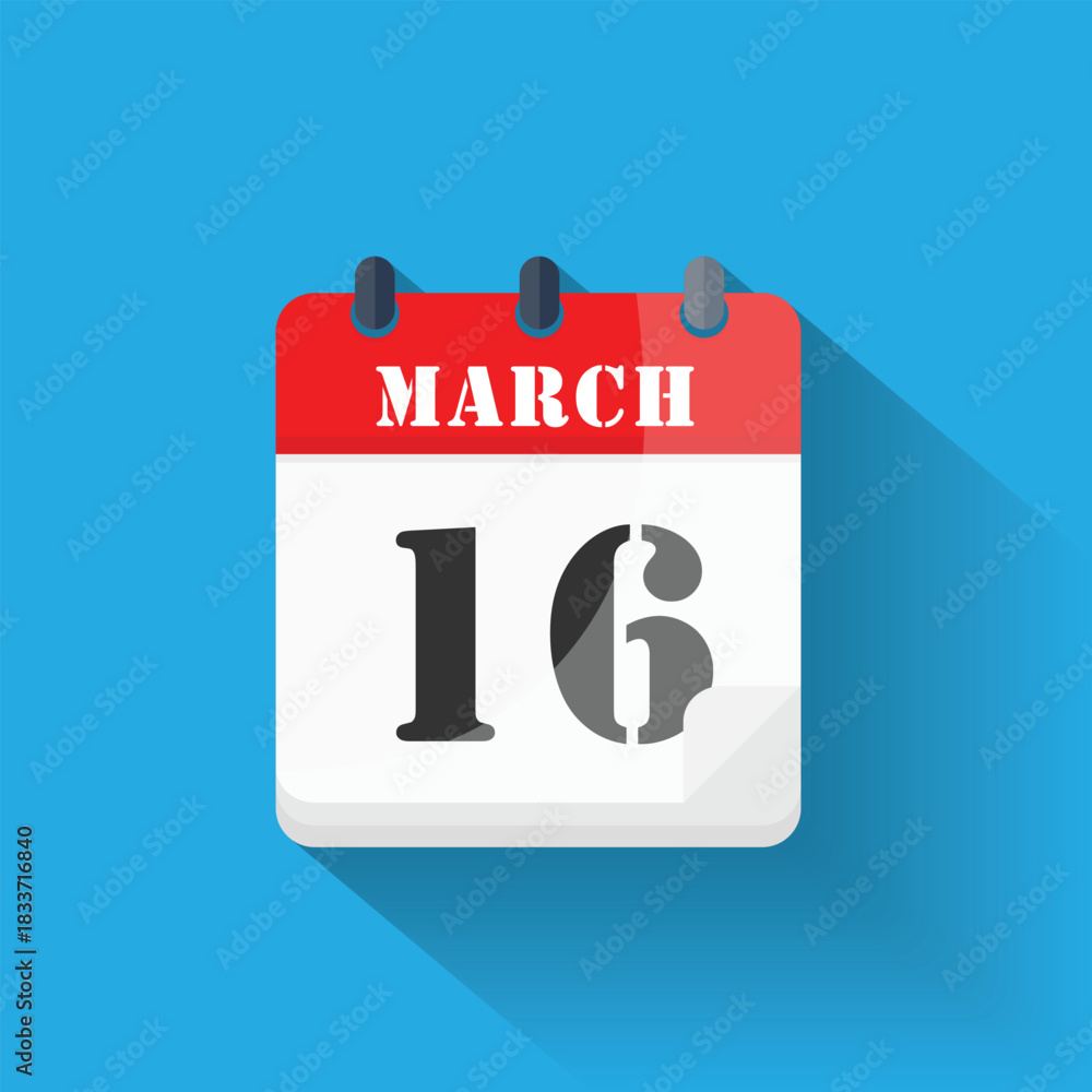 Fototapeta premium Calendar icon displaying March 16th date in a modern flat design style