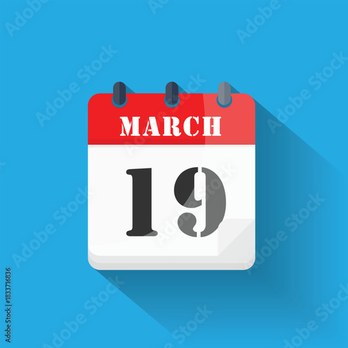 Calendar icon displaying March 19th date in a modern flat design style