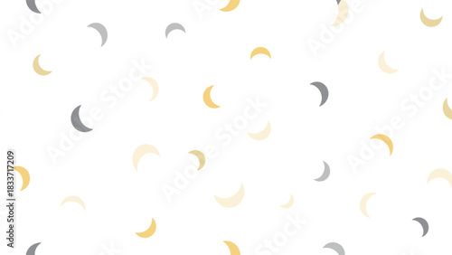 Simple and gentle seamless nursery pattern of scattered crescent moons in soft, muted shades of yellow and grey.