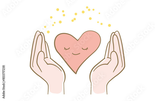 両手でハートを包み込んでいるイメージの線画イラスト