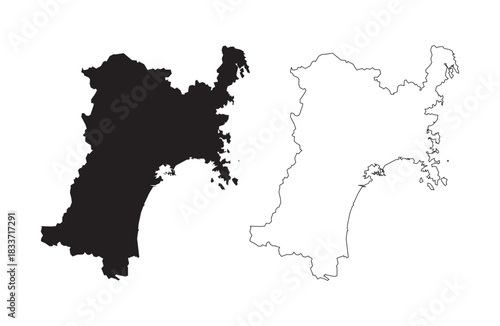 Miyagi prefecture map Japan solid silhouette and black outline isolated on white