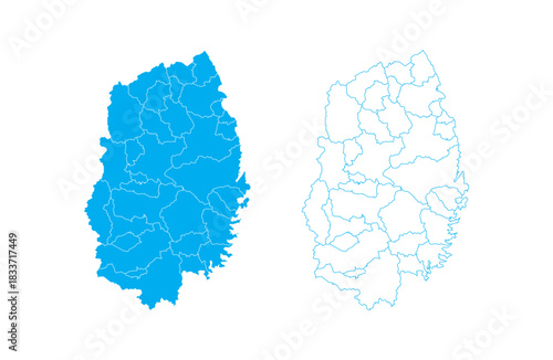 Iwate prefecture map Japan blue silhouette and outline with municipality borders