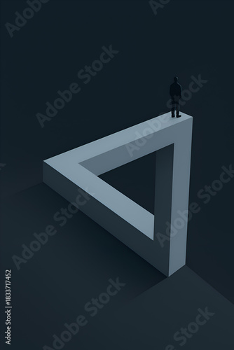 Man on Penrose Triangle – Surreal Concept Illustration